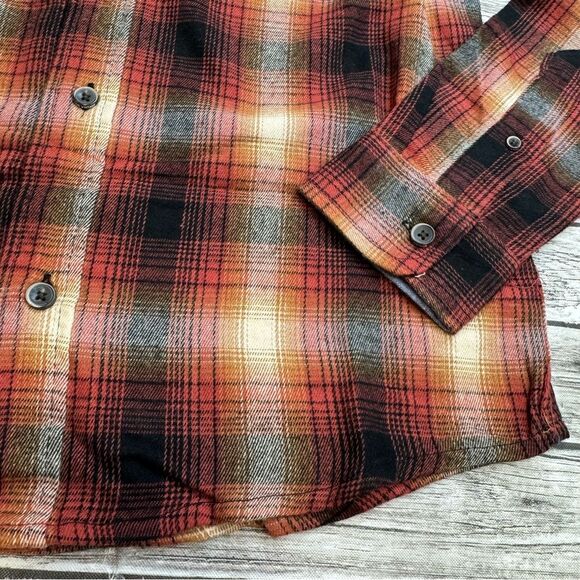 Taylor Vintage Men's Plaid Flannel Shirt S SM Small Black Red Orange Cream Ivory - Picture 6 of 12